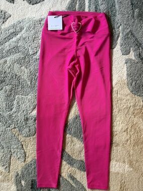 Beach Riot Hot Pink Ribbed Leggings with Pearl Heart Charm
